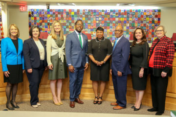 This photo captures the current school board members and superintendent Dr. Diana Greene