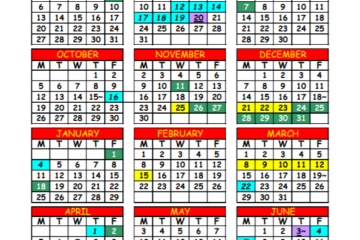 Screenshot of the 2020-21 updated school calendar