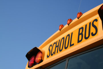 Stock photo of the top front of a school bus