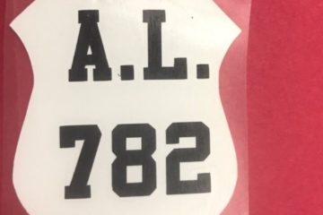 Close up of the Fletcher helmet. It reads "A.L. 782"
