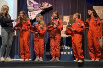Chaffee Trail students on stage in space suits