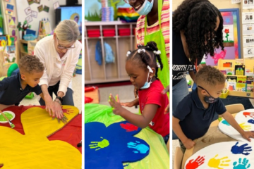 Photo collage of John Love students and teachers working