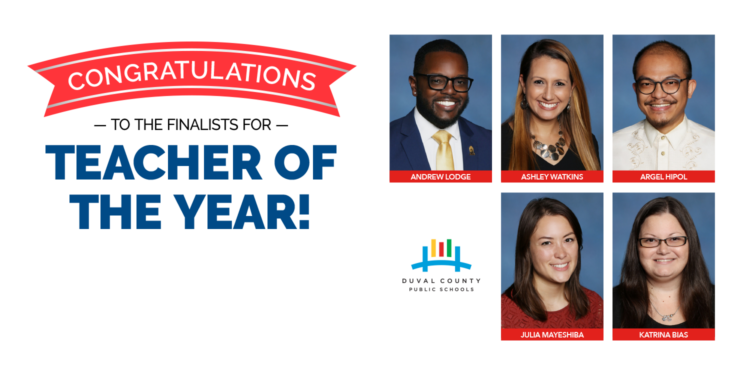 Congratulations to the finalists for Teacher of the Year: Andrew Lodge, Ashley Watkins, Argel Hipol, Julia Mayeshiba, and Katrina Bias