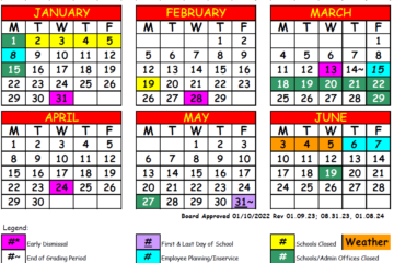 Screenshot of the last semester of the district's 2023-24 school calendar.