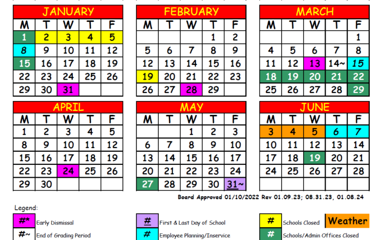 Screenshot of the last semester of the district's 2023-24 school calendar.